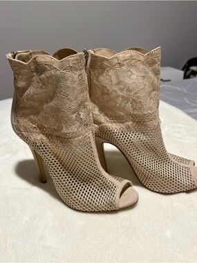 Chinese Laundry Nude Lace & Mesh Peep-Toe Heeled Booties